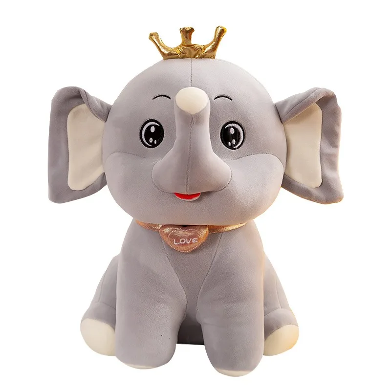 Factory custom wholesale cute plush crown elephant simulation animal toys yellow gray creative fluffy super soft sleeping mat