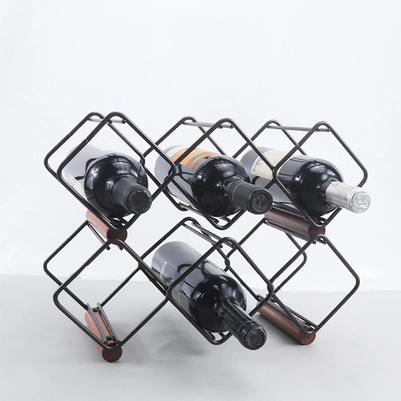 E113 Countertop Metal Wine Bottle Racks Display Holders Table Top Stand Shelves Stackable Iron Wire Storage