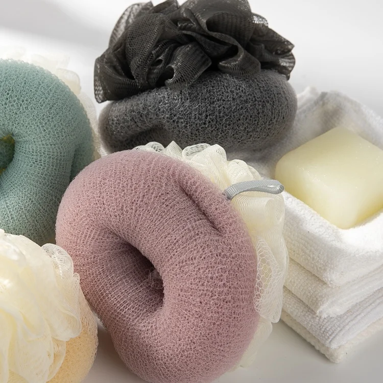 GLOWAY Elastic Hand Strap Design Double-Sided Mesh Pouf Exfoliating Bath Sponge For Both Massage And Body Cleaning
