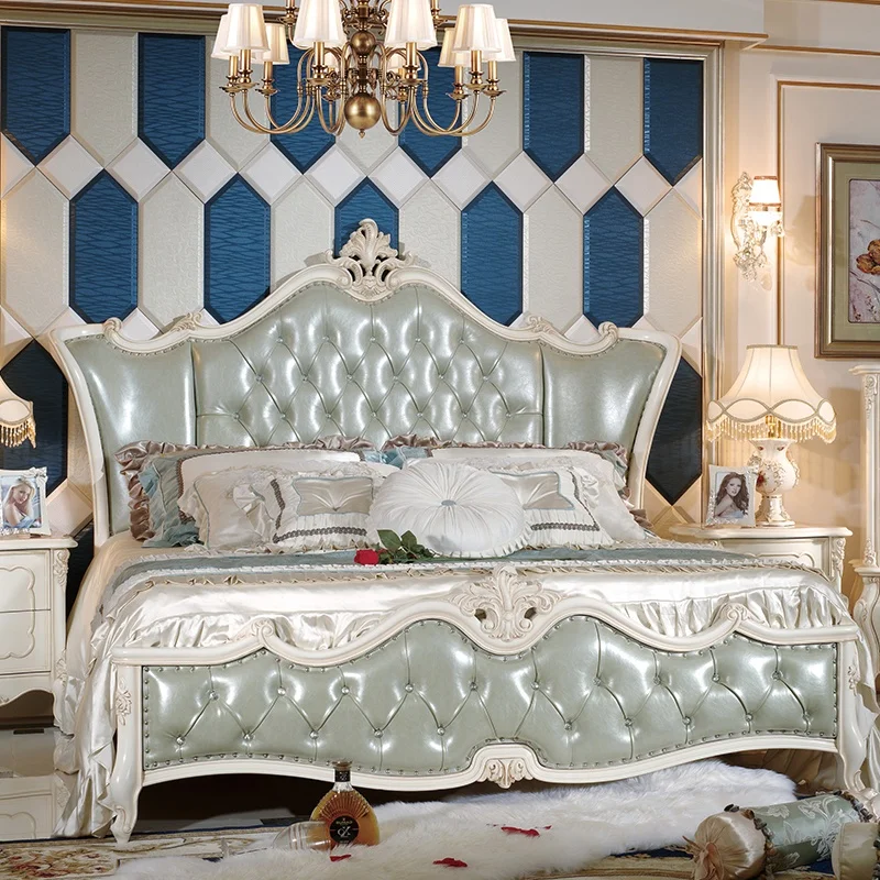 Античная роскошь стиль высокое качество с четырьмя ногами древесины последние король и королева кровать дизайн
