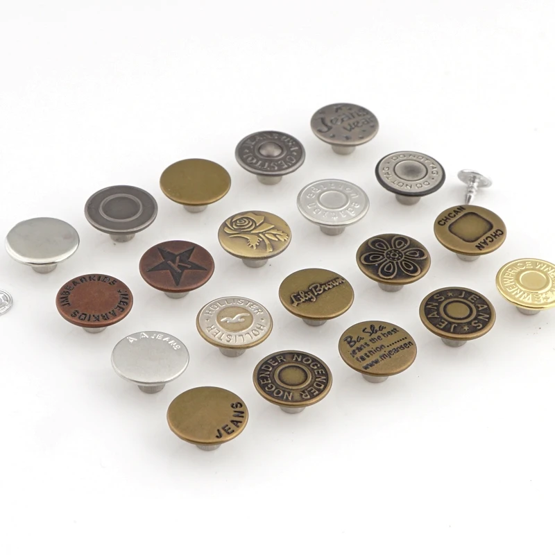 Wholesale custom embossed logo metal zinc alloy jeans button
