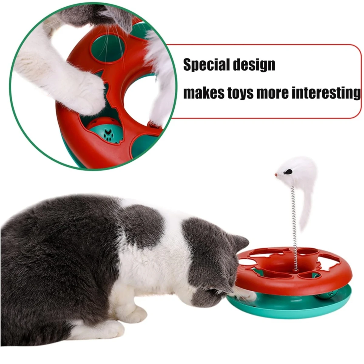 2 in 1 Interactive Pets Funny Plastic Roller Tracks Spring Mouse Cats Kittens Toy With Exercise Balls Teaser
