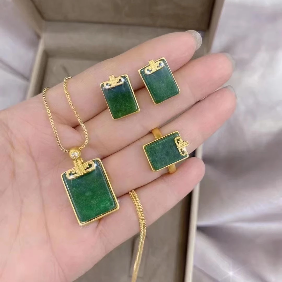 Natural Stone 3Sets of Handcrafted Classic Green Jewelry Set