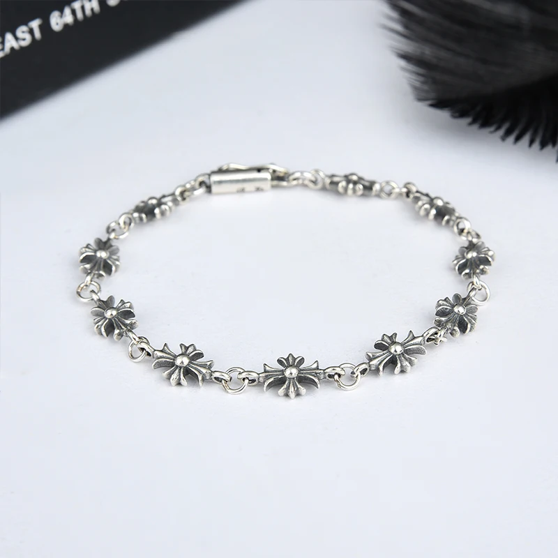 Vintage Thai Silver color copper  bracelet men cross and letter unique bracelet for men