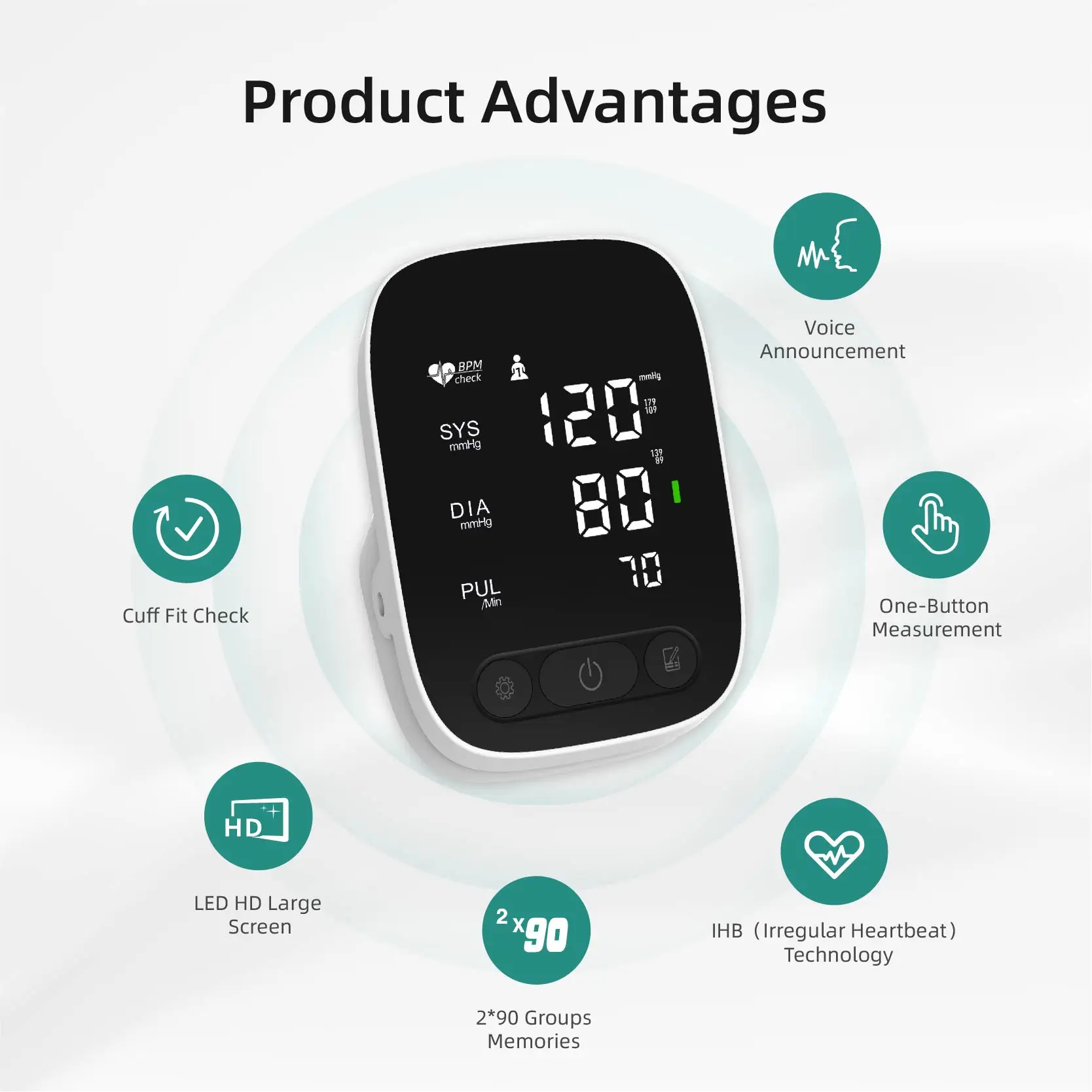 Home BP Monitor with One-Click Operation  Irregular Heartbeat Detection Easy to Read LCD Display BP Machine