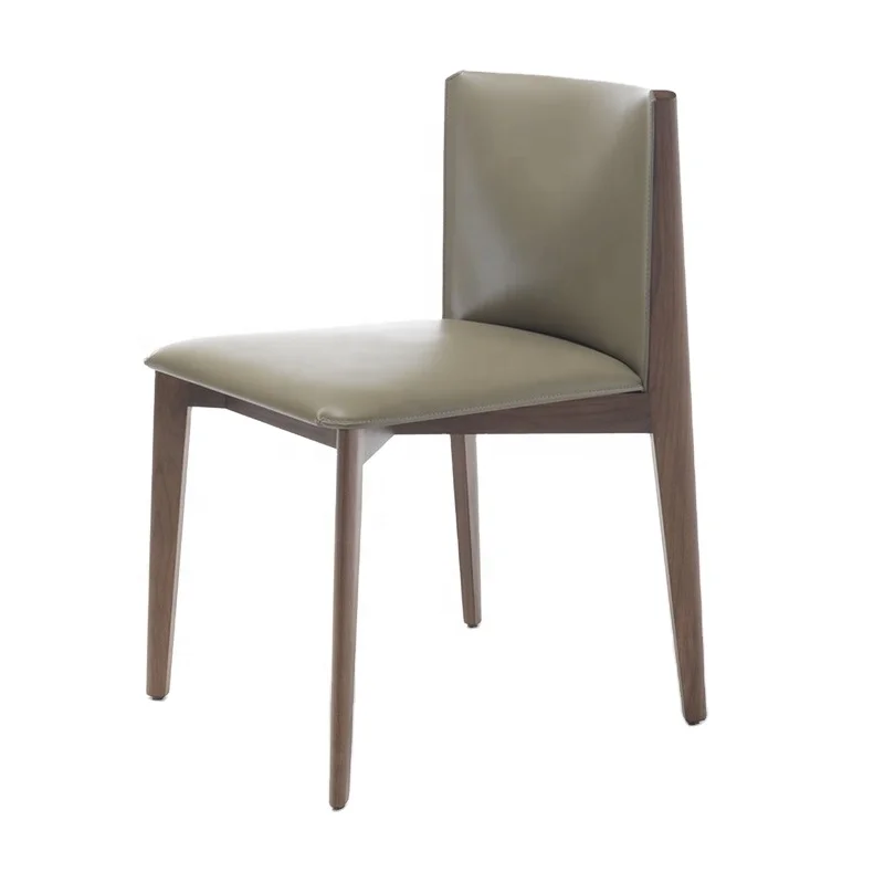 Nordic leisure chair upholstered leather walnut wooden dining chair