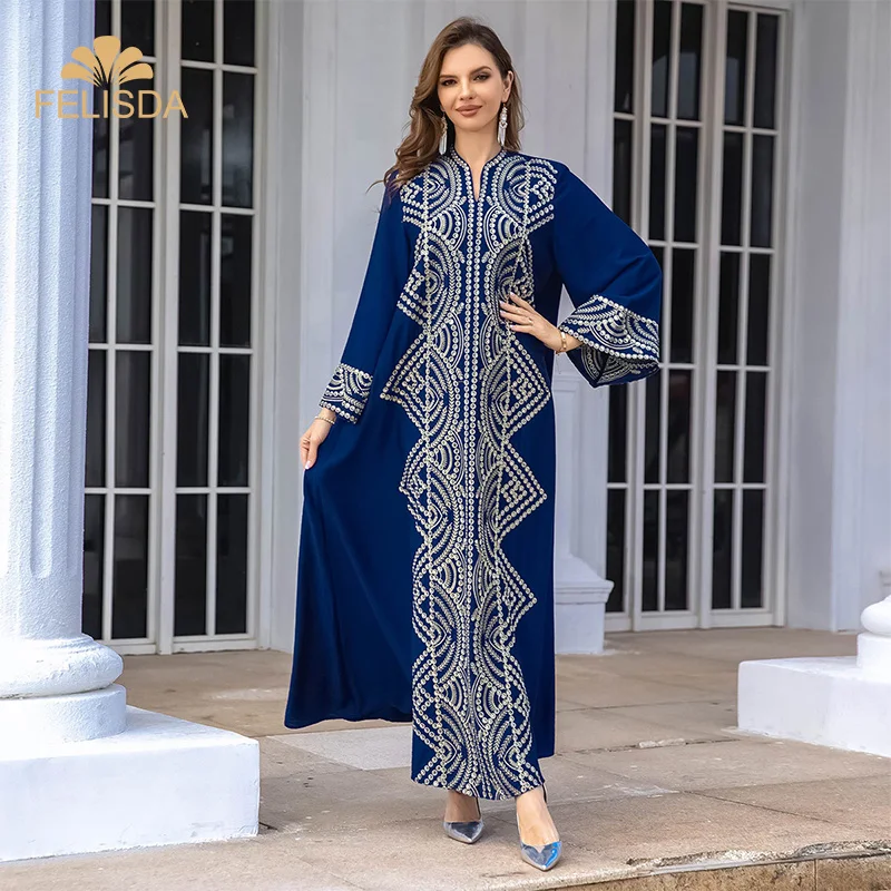 Eid Muslim Party Long Dress Sequins Abaya for Women Ramadan Woman Embroidery Robe Caftan Vestidos Traditional Muslim Clothing