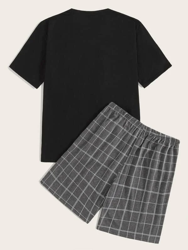 
MGOO Custom Short Sleeve Adult Animal Round Neck Plaid Giraffe Print Men Pajama Set 