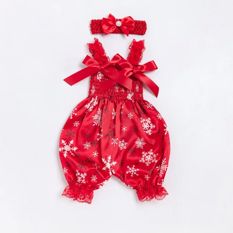 Wholesale Girls Headband Floral Printing Baby Clothes Straps Jumpsuit Long Climbing Clothes Newborn Baby Rompers