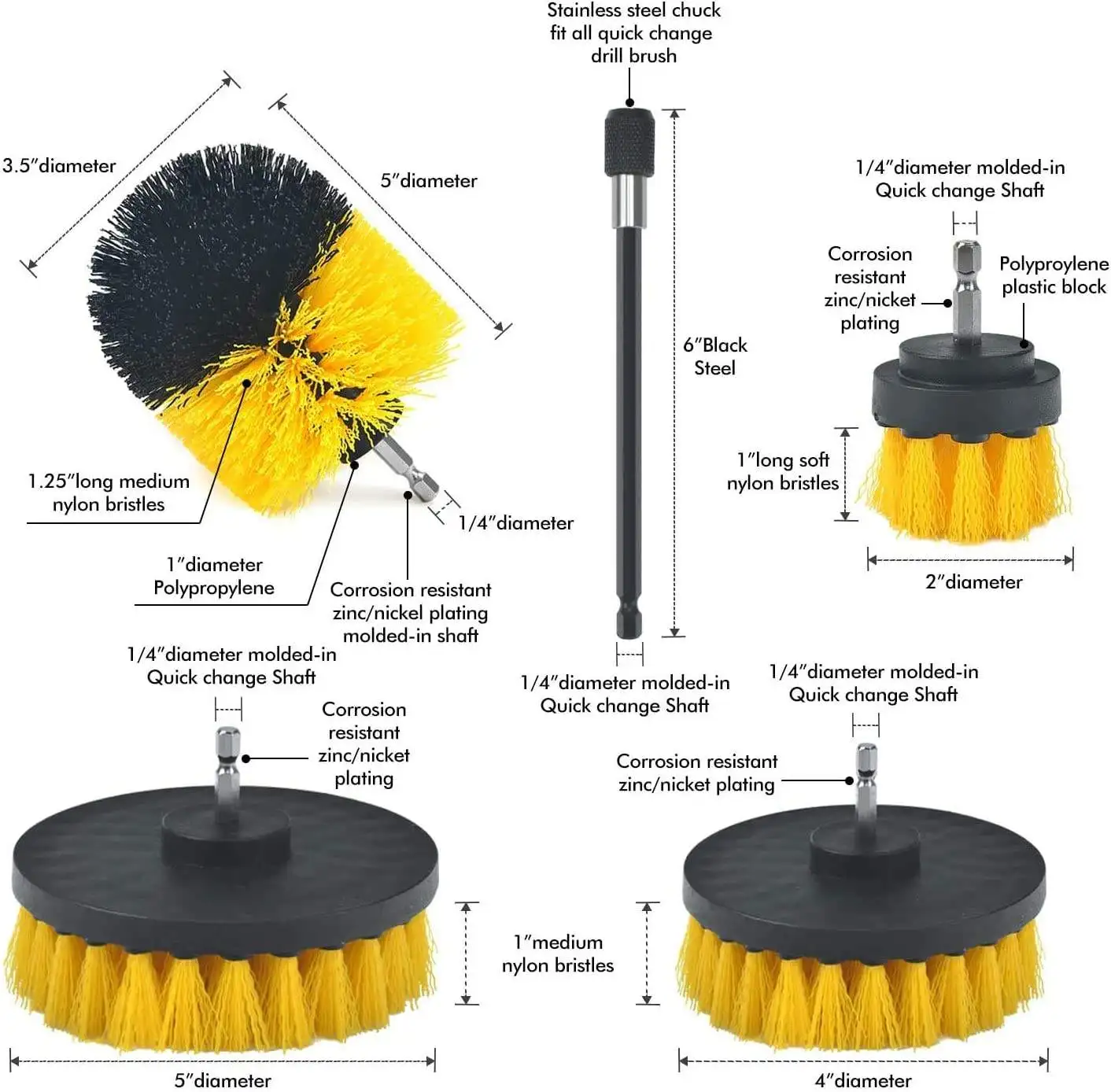 Drill Cleaning Brush Attachment 5 PCS Electric Drill Cleaning Brush Tool for Car Cleaning