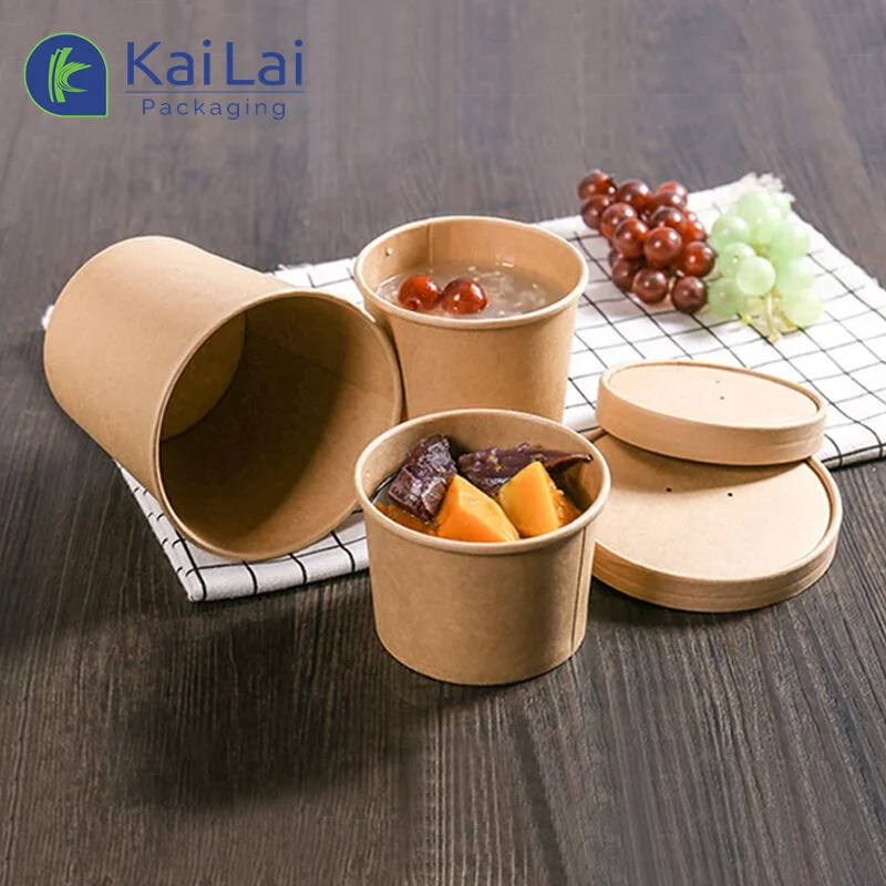 Factory direct recyclable food container biodegradable takeaway soup bowl disposable take away paper bowl with lid