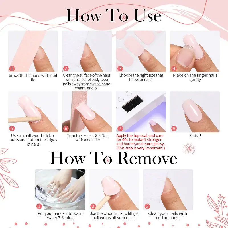 Destly Semi-Cured Gel Nail Sticker with UV Led Lamp Set Manicure Decor Clear French Nail Sticker Full Cover Nail Wraps