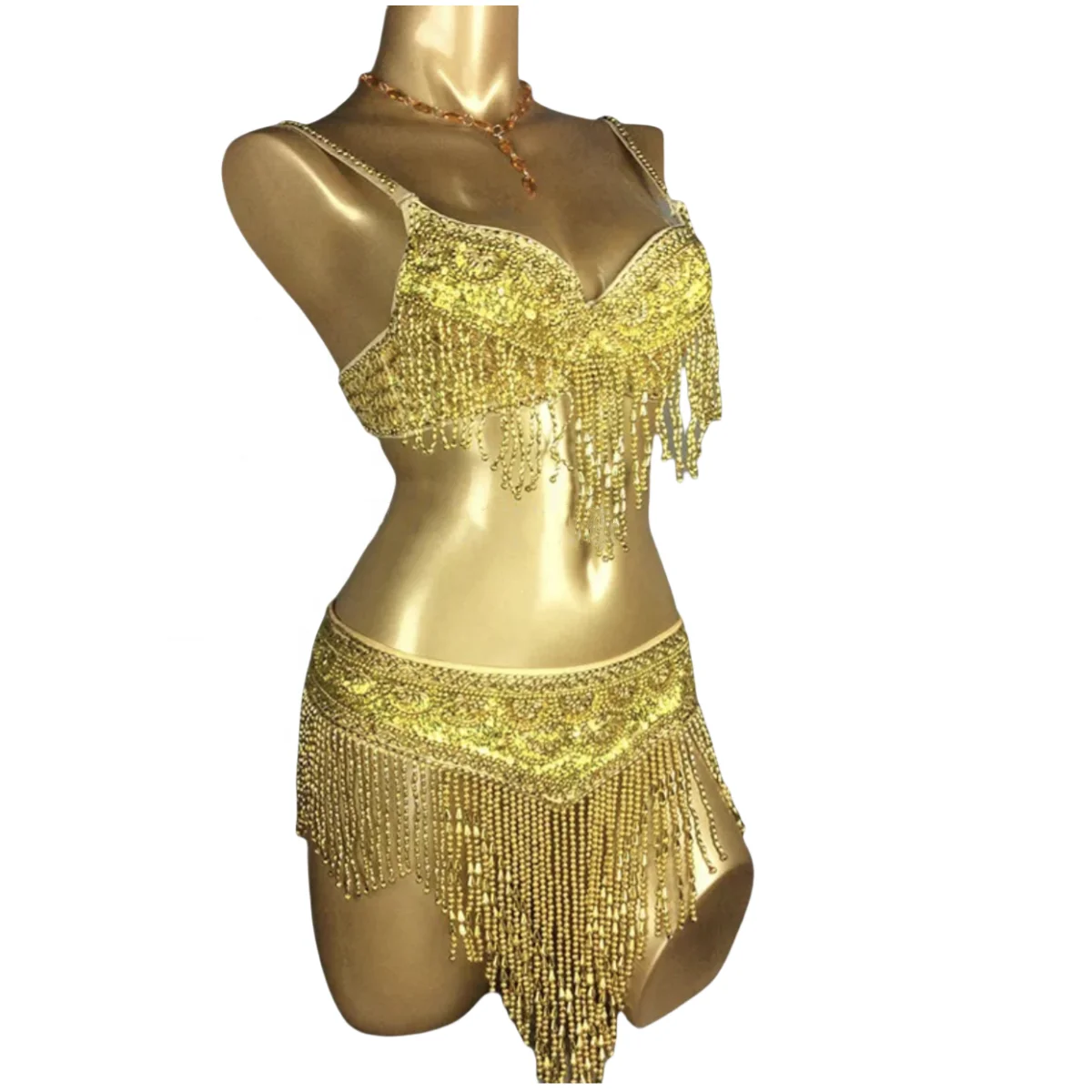 woman new beaded sequins tassel bra belly dance dress sexy night dance belly dance