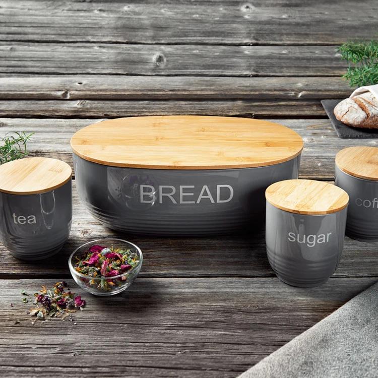 Food Grade Material Bread Box Kitchen Food Storage Product Bamboo Lid Plastic Bread Storage Box