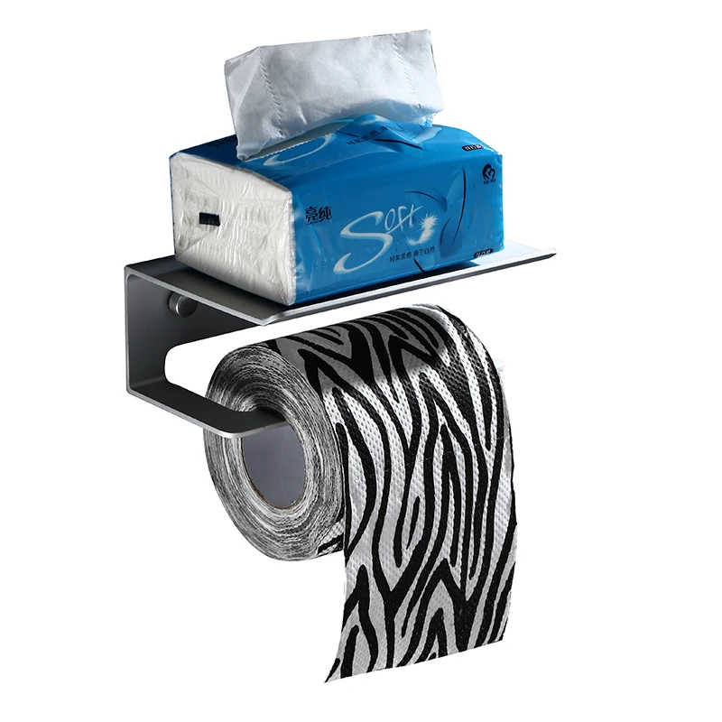 Matte Black Toilet Paper Holder with Shelf Toilet Paper Roll Holder with Shelf Wall Mounted by Self Adhesive Tape or Screws