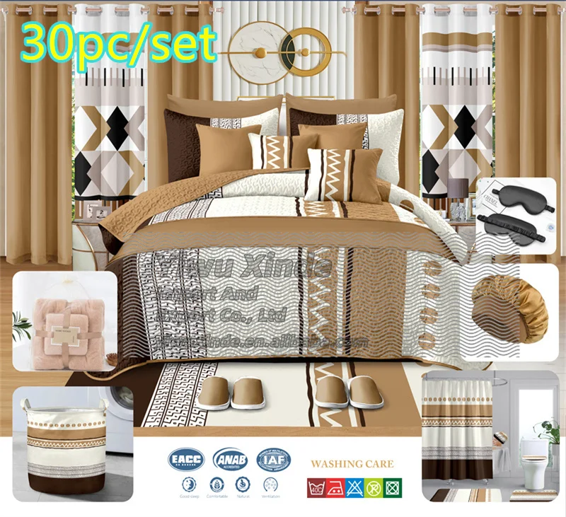 king size 30pcs bedspread for bed quilted sheet set with bathroom sets for all season luxury bedspread with curtains bedding set