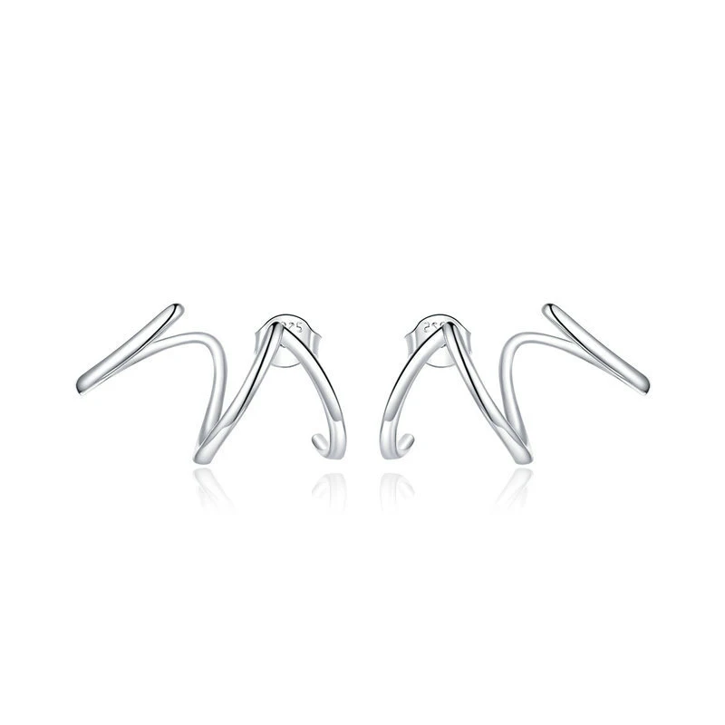 Minimalist 925 sterling silver piercing earring women simple line stud ear climber ear cuff earrings jewelry