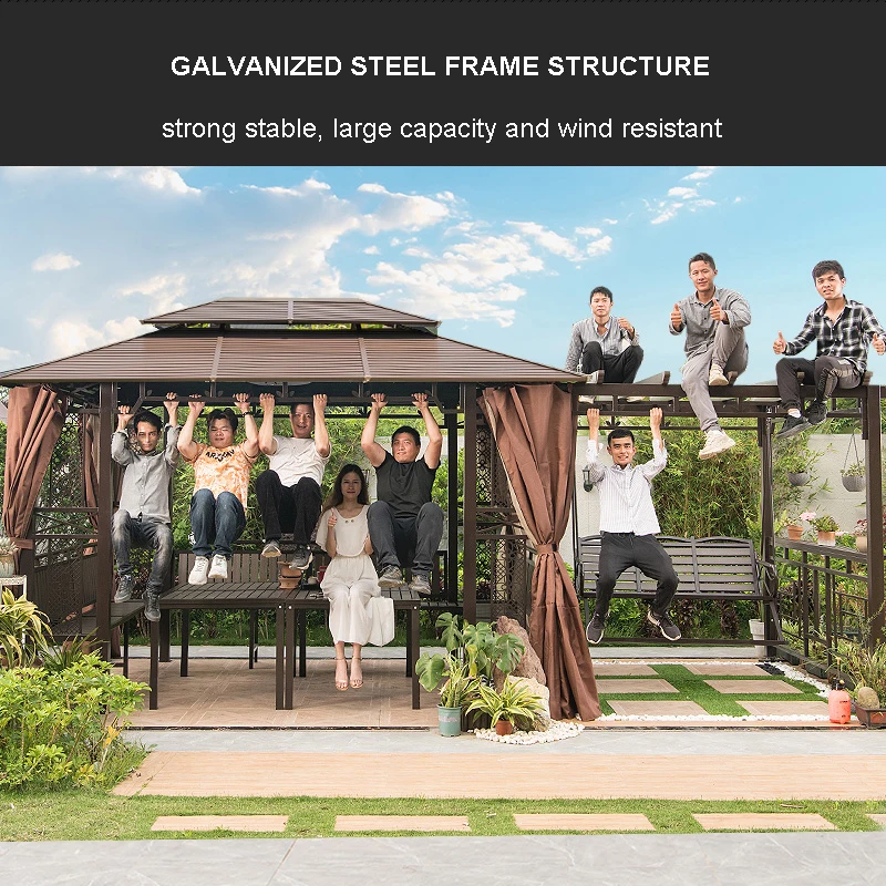 multifunctional gazebos pergola hardtop metal roof aluminium outdoor furniture patio gazebos and swings
