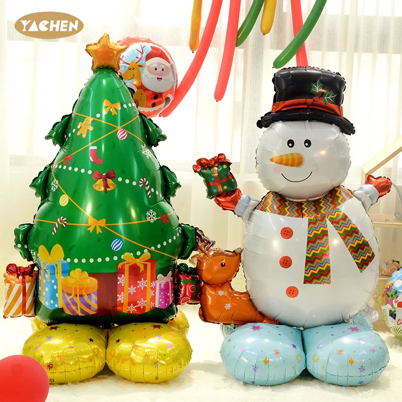 Yachen merry christmas ballon standing 3D foil snowman christmas tree santa claus balloon for christmas party decorations