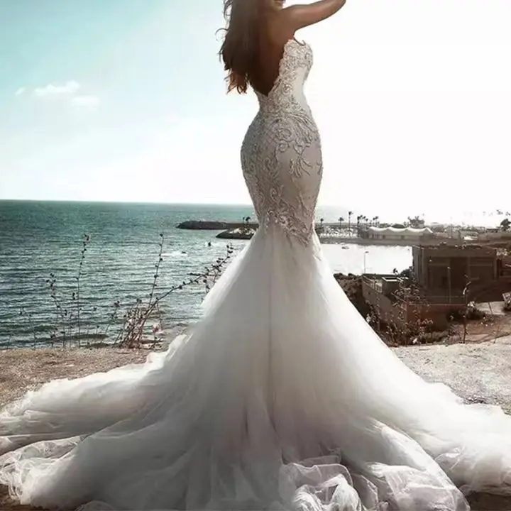 Sexy Silk Organza Luxury Mermaid Wedding Dress with Beaded Sleeveless Bride to Be Custom Made