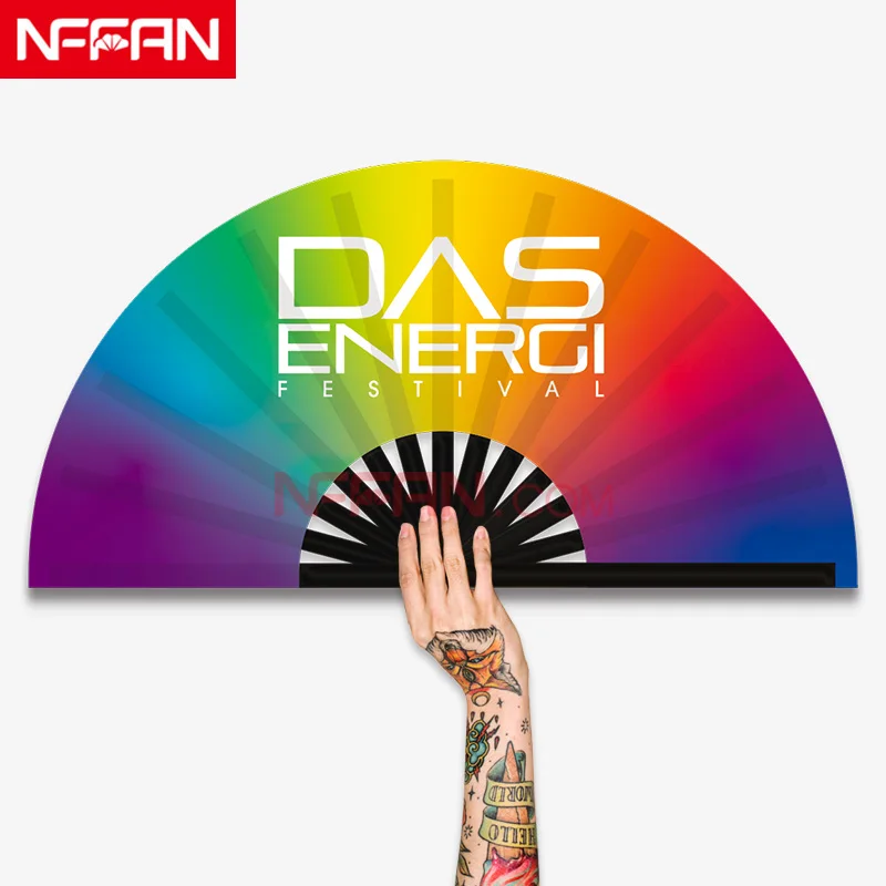 Custom Printed Personalize Large Bamboo Rave Clack Hand Fan Bulk Festivals Pride Folding Shade Fabric Clap Foldable KUNG FU Fan