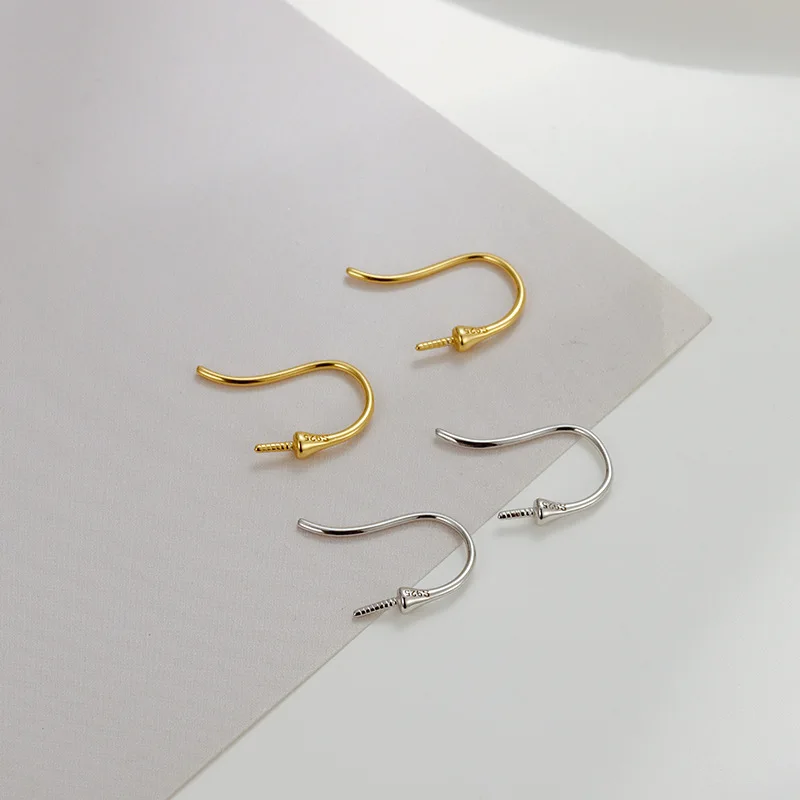 925 Sterling Silver Earring Hook Blank Setting Round Pearl Pendant Ear Base Findings For DIY Jewelry Making