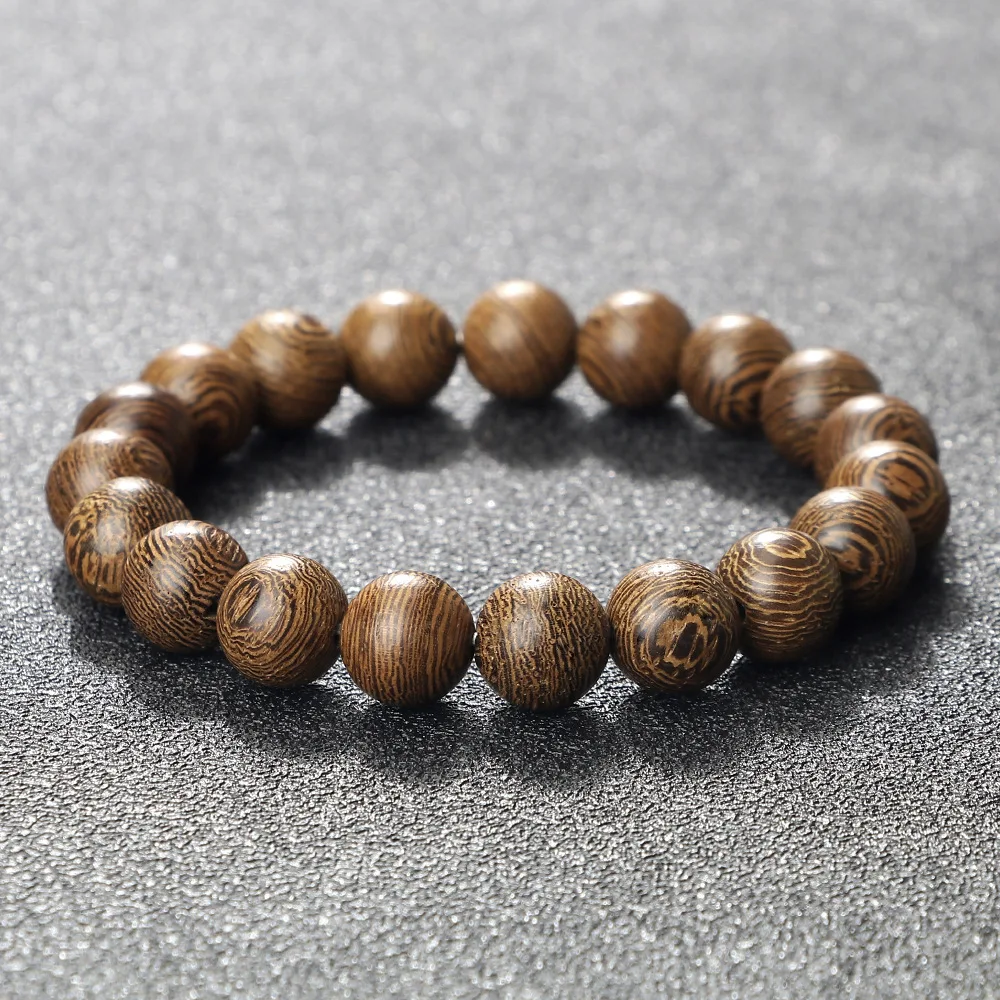 6 8 10 12mm Natural Wenge Wooden Beads Bracelet Tibetan Buddha Rosary Handmade Bracelets Unisex Yoga Meditation Prayer Jewelry