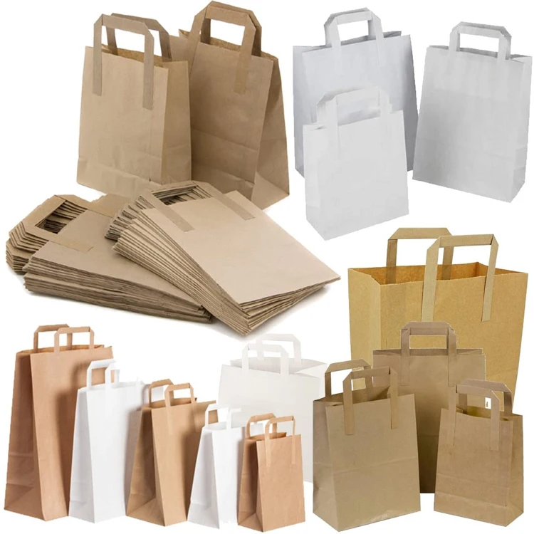 Eco Friendly Safe bolsas de papel para Party Food Carrier Bag Takeaway PaperBag Brown Kraft Paper bag with Handles