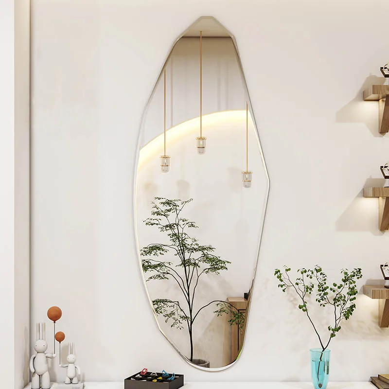Factory Custom Beveled Polished Frameless Bathroom Wall Mirror Asymmetrical Dressing Irregular Mirror Glass Material Home Decor