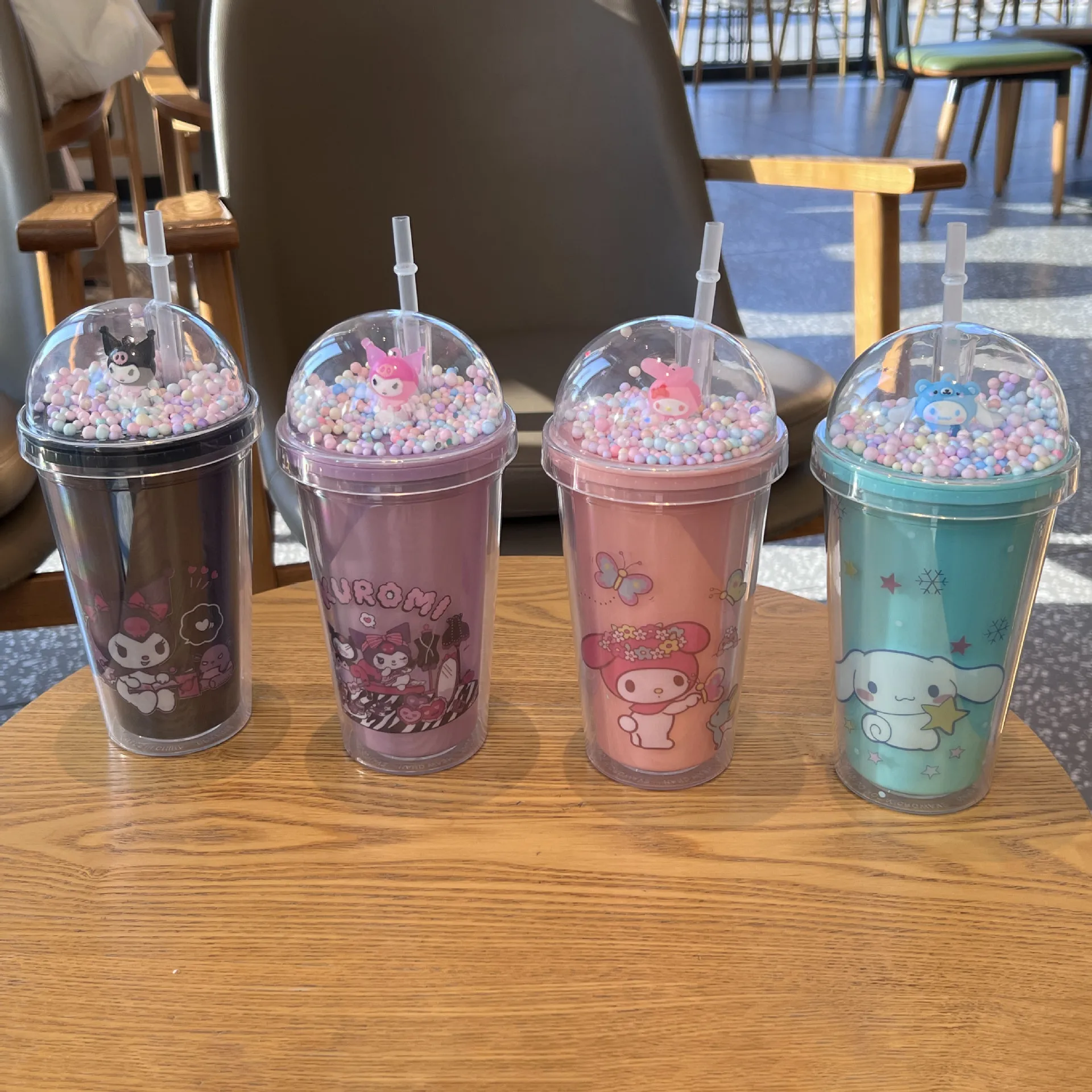 Новый Pochacoo Kuromi 600 мл тумблер с двойной стенкой Kitty melody kuromi cinnamonoll аниме портативный соломенной пластиковой чашкой для воды бутылка