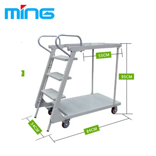 Supermarket and Warehouse Foldable Stair Climbing Step Ladder Trolley Movable Steel Cart with Wheels