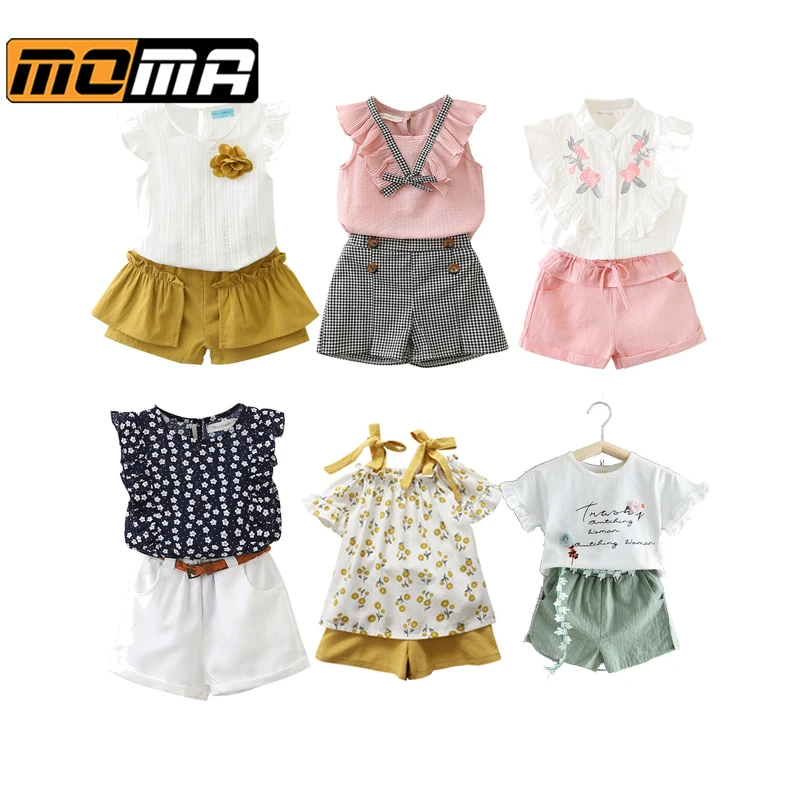 MOMA Baby Girl Clothes 2PCS Ruffle Outfits White Shirt Tops+ Denim Pants Ripped Jeans for Girls