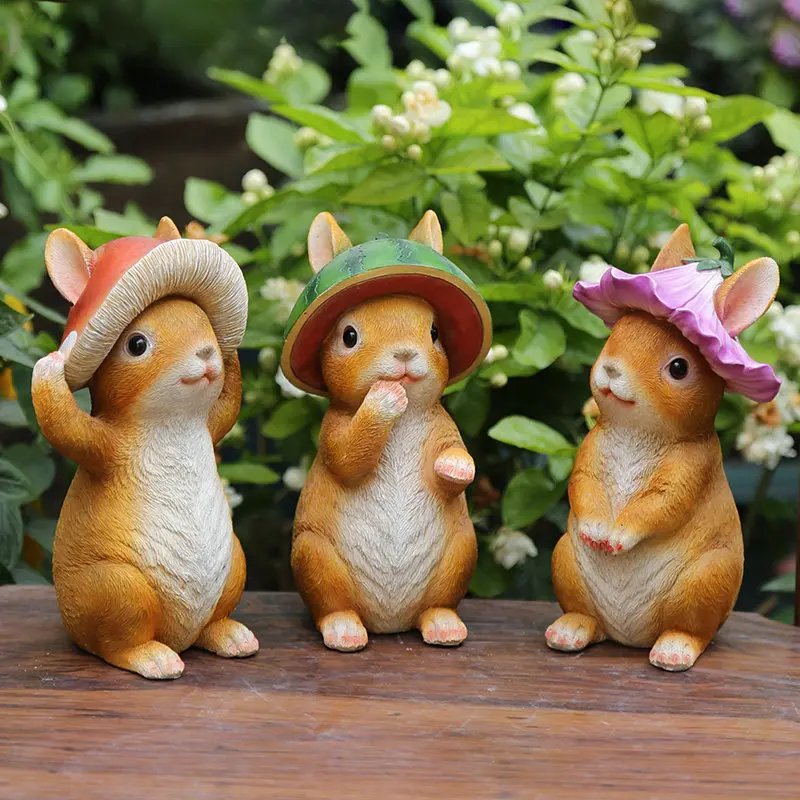 Outdoor Rabbit Resin Ornaments Garden Home Animal Figurines Decoration Sculpture