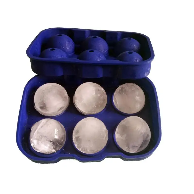 Large Size   Silicone  Sphere  Shaped  6 Ice Cube Tray Durable Silicon Ice Cube With Lids