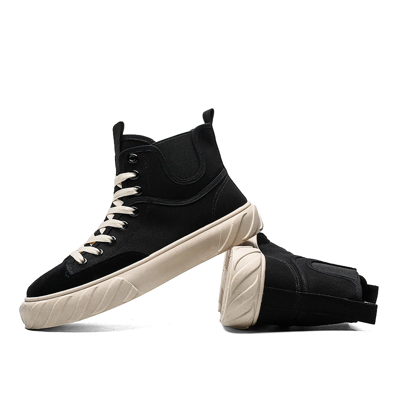 Мужские высокие Повседневные Дышащие туфли, Корейская версия, парусиновые Нескользящие уличные туфли на ремешках для студентов, новинка 2019, au
