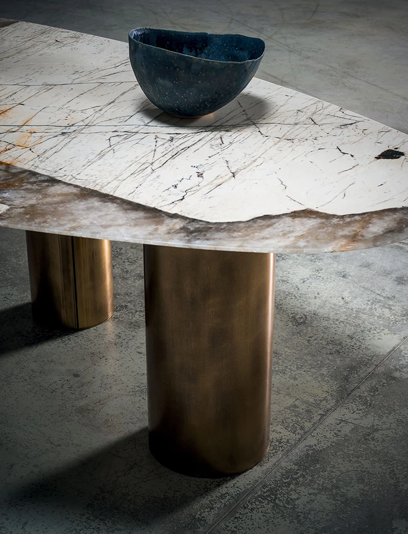 Marble Top Oval Dining Table Set Modern Dining Table Set Natural Italian Designs 2.4 M 10 Seater Dining Room Furniture