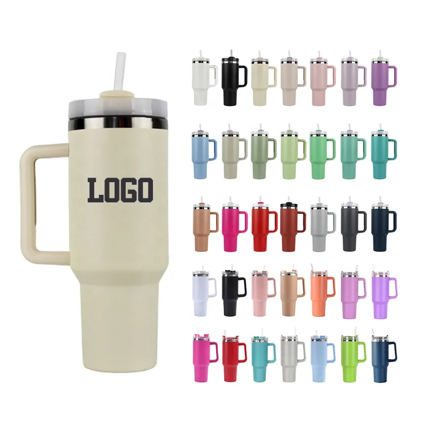 Customized Logo 40oz Travel Mugs Double Walled Stainless Steel  40 oz Coffee Camping Tumbler Cups with Handle