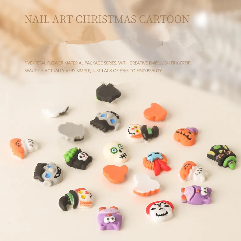 20pcs Halloween resin diamond cute cartoon skull wizard pumpkin head nail art decorations