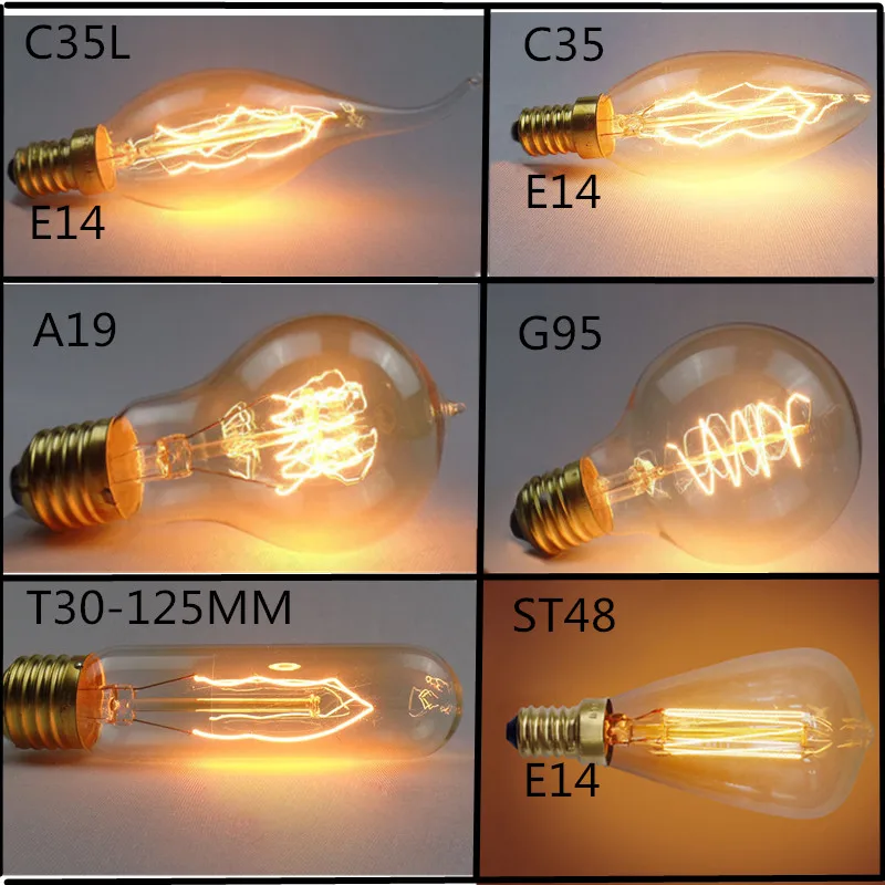 Эдисон лампы E27 40 Вт 60 220V A60 BT53 ST64 A19 T45 ST48 накаливания ампулы винтажная лампа для