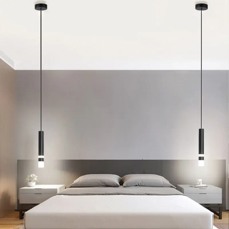 Modern minimalist black and gold bedroom bedside chandelier living room backdrop light long line of small pendant lamp