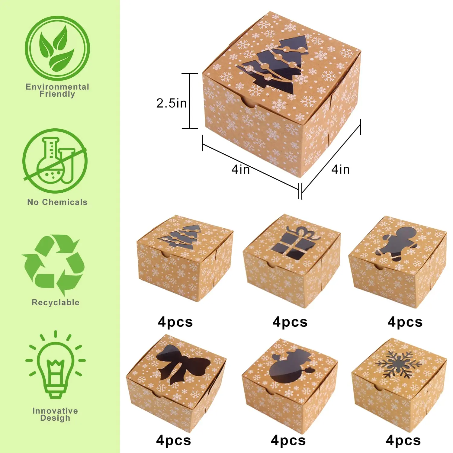 GMI  Present Christmas Window Cake Box Design For Christmas Bakery Cookie Cake Brownie Packaging