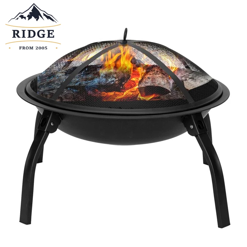 Customized OEM/ODM 48cm wood burning firepit with BBQ grill outdoor fireplace steel fire pit bowl round wood-burning pit