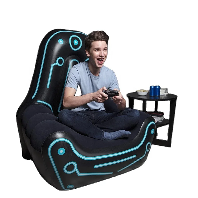 Creative fluorescent strip lazy sofa blue light black single player inflatable gaming sofa PVC flocking sofa