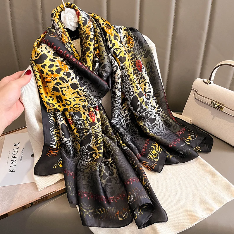 High Quality Wholesale 180*90cm Hijab Satin Silk Large Scarfs Silky Satin Printing Vintage Ethnic Scarf Shawls For Ladies