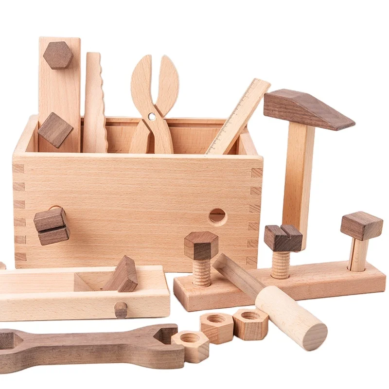 Hot Sale Kids Wooden Toys Repair Tool Box Game Early Learning Preschool Education Wood Nut Screw Assembly Toys for Children