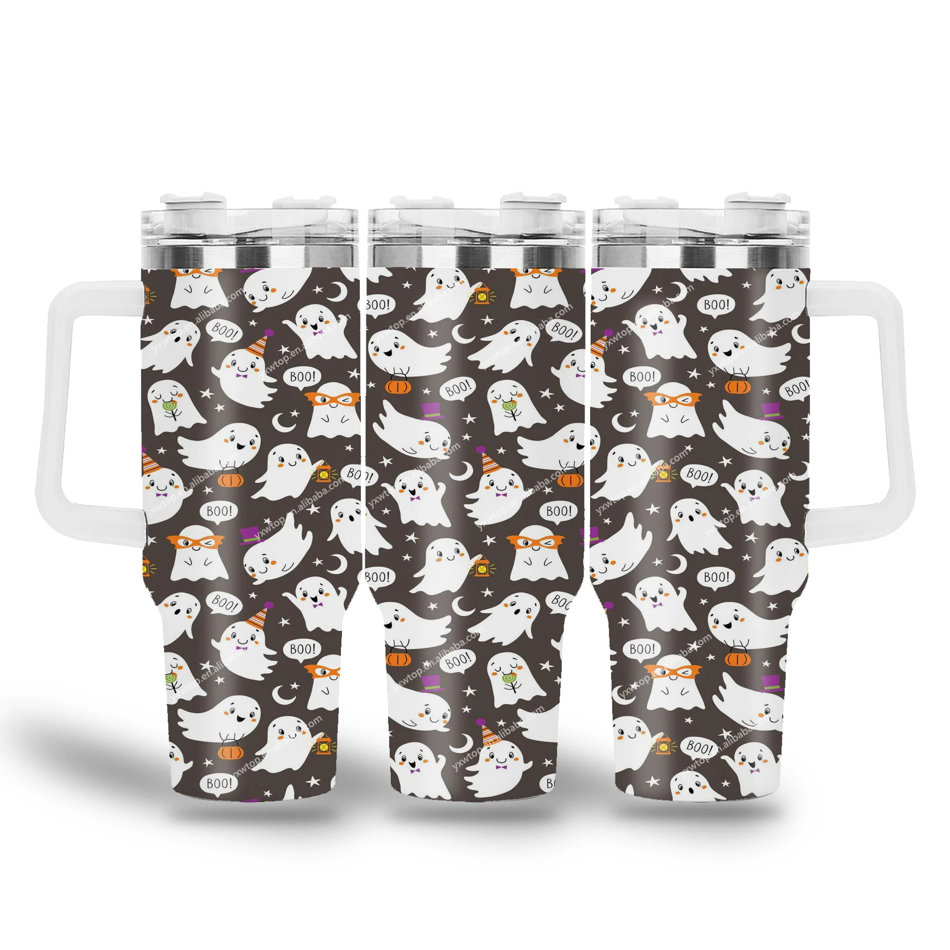 newest 40OZ Halloween Pumpkin funny Ghost coffee Cups mugs Stocked custom Printed Tumblers with Straw for Travel Coffee