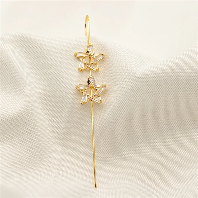 
New Arrival Wholesale 14k Gold Diamond Ear Climber Five Stars Shiny Star Shaped Earrings Jewelry 