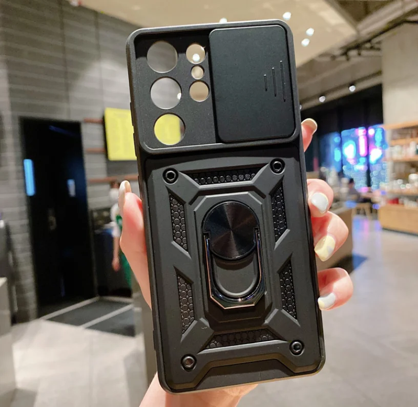 Army Push Window Anti-Fall Magnetic Mobile Phone Cover Invisible Bracket Protective Case For Samsung S23