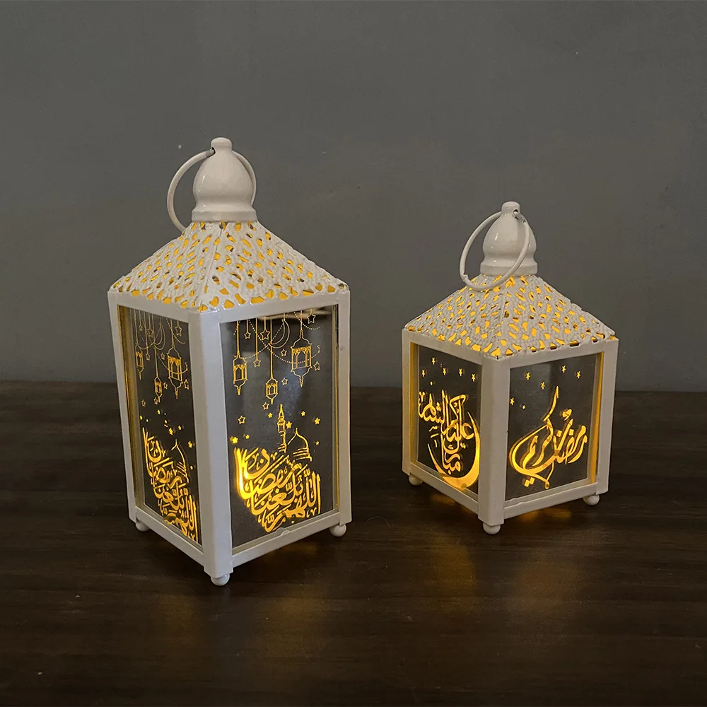 Dropshipping LED Iron Wind Lamp EID Ramadan Lantern Lamp Ornament Home Decoration Arabic Islam Muslim Ramadan Hanging Lanterns