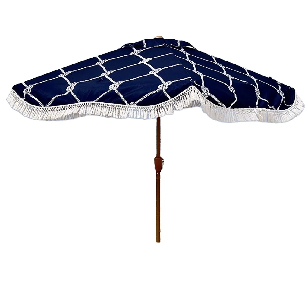 Оптовая продажа, пляжный зонтик в богемном стиле с алюминиевым пляжным зонтом, пляжный зонтик с бахромой и кисточками